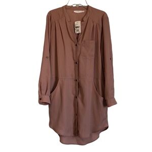 NWT Lush Womens Shirt Dress Sz S Blush Lightweight  Feminine Office Romantic